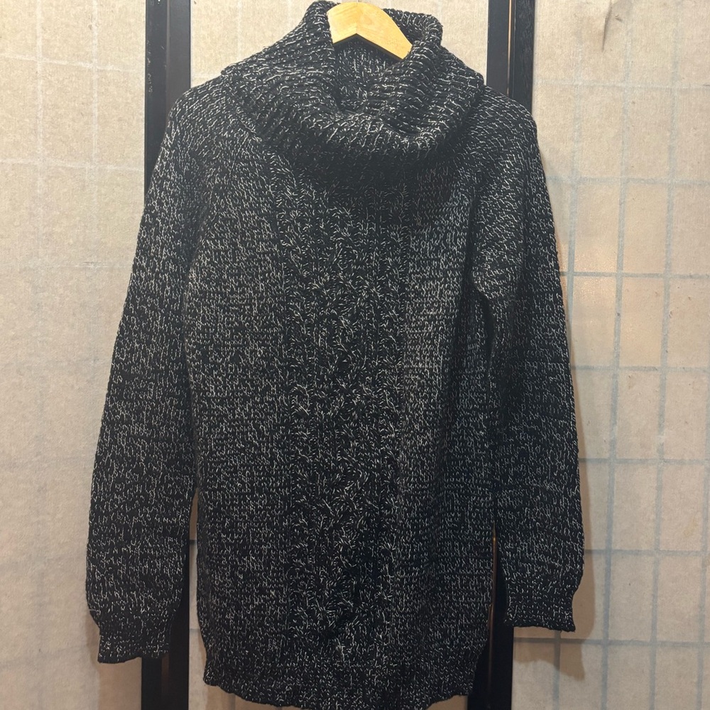 ROOTS Canada Salt & Pepper Cowl Neck Cotton Blend Sweater Dress